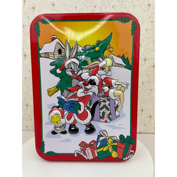 Vintage Looney Tunes Christmas Tin Box 1998 Bugs Bunny and Friends - Picture 1 of 10